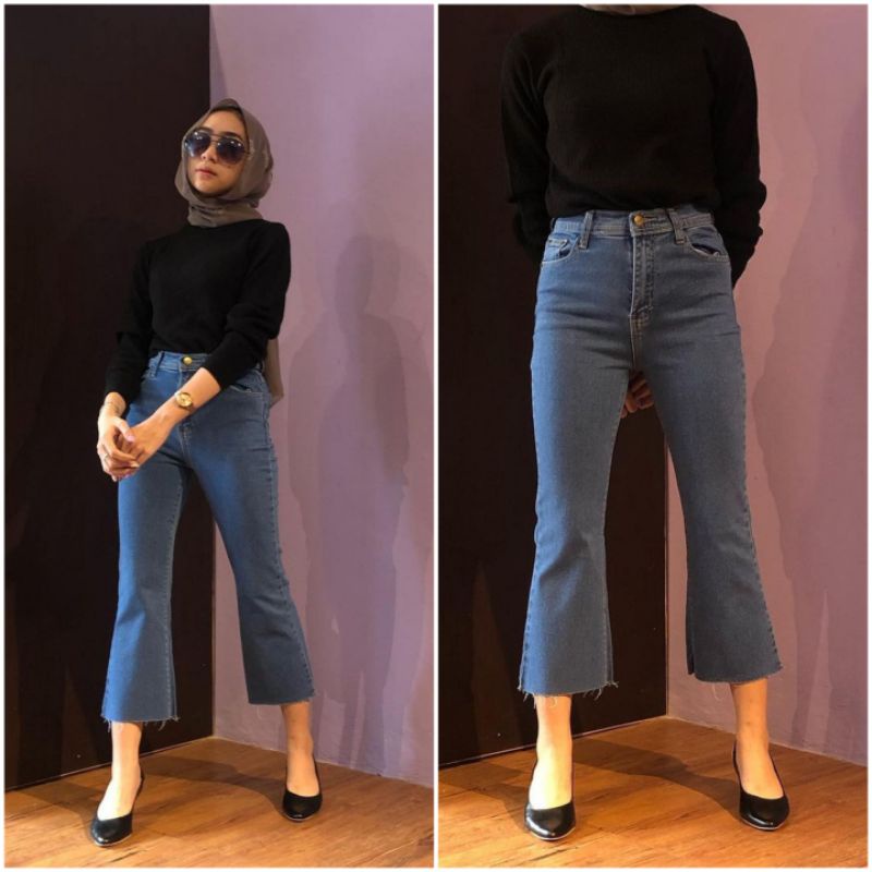 Jual OOTD SZ 27-34 Celana jeans Wanita - 7/9 Celana Cutbray Evelyn