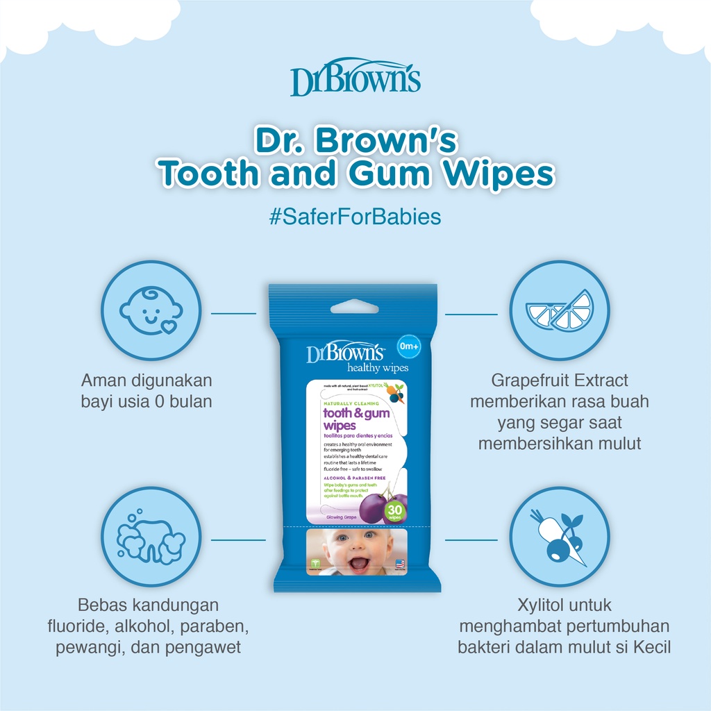 DR BROWNS TOOTH AND GUM BABY WIPES 30S / HG001