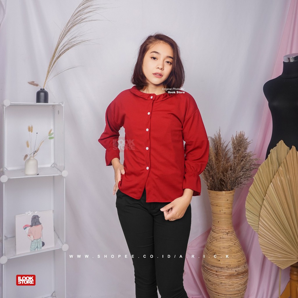 ilook | Valery Top Blouse |Atasan Wanita Blouse | Bahan creap - Fit to L-Valery Top - Maroon