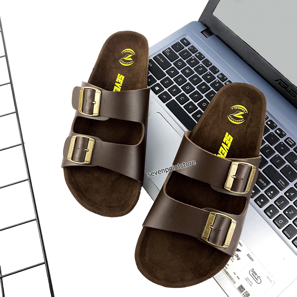 Sandal Pria Casual Sendal Slide Slop Selop Traveling Slide Strap  Puyuh Original Sevenpoint Kekinian Birken Ban Dua sps