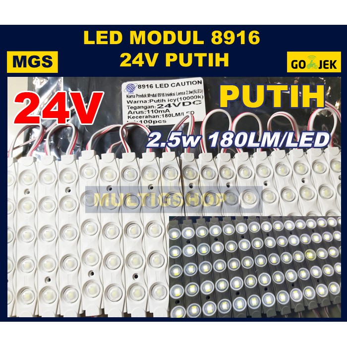 100PCS Modul 5630 5 LED + Lensa Type 8916 24V - Putih