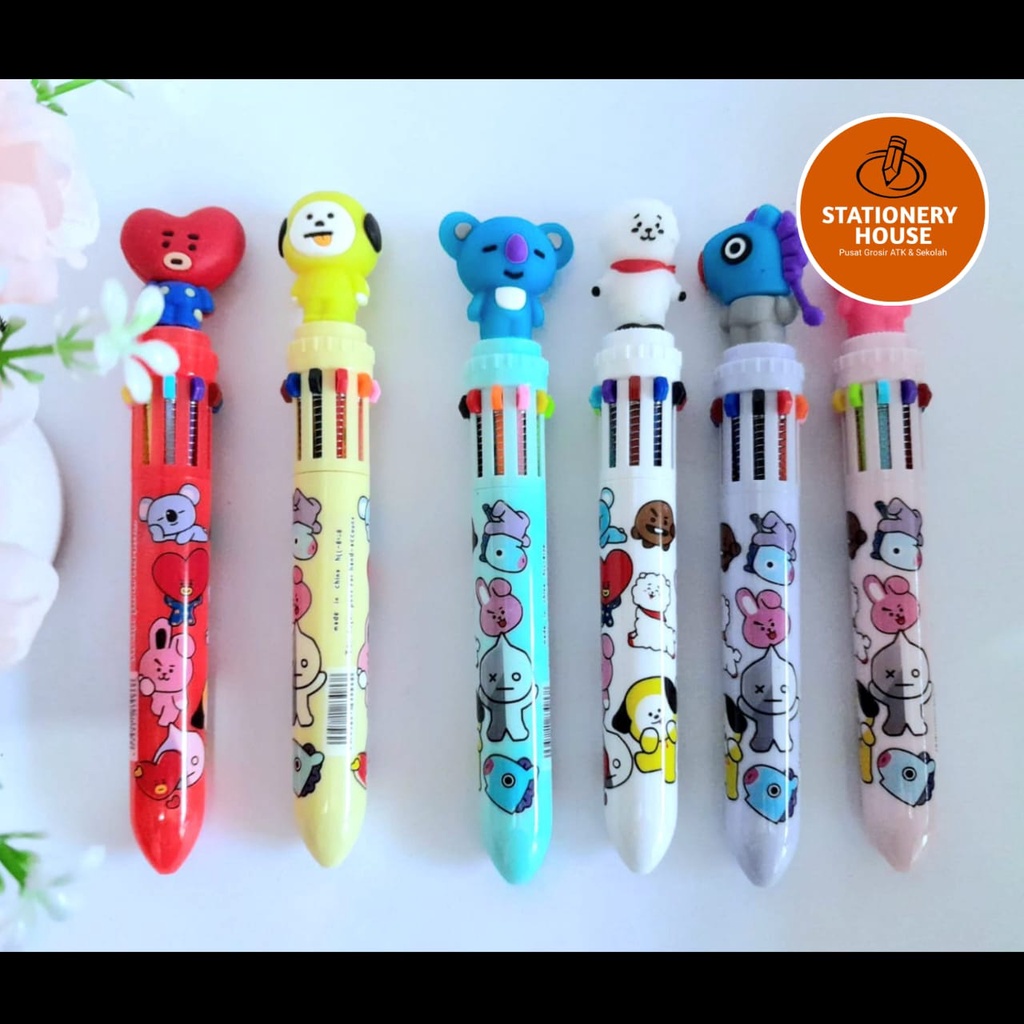 

PULPEN 10 WARNA 10 IN 1 / Pulpen Warna Warni Motif BTS / Pulpen Karakter BTS
