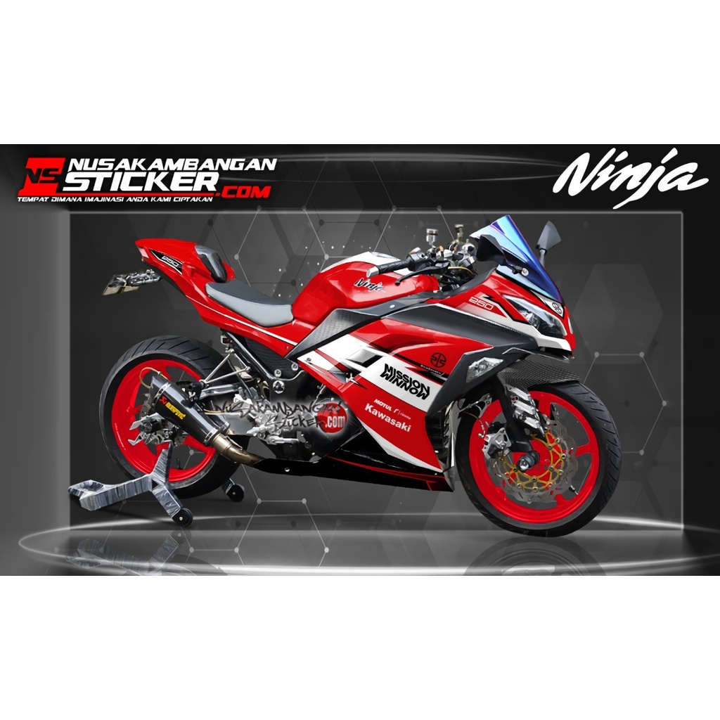 Decal Stiker Motor Kawasaki Ninja 250 fi Full Body Mission Merah Putih Grafis Racing Team Sticker Va