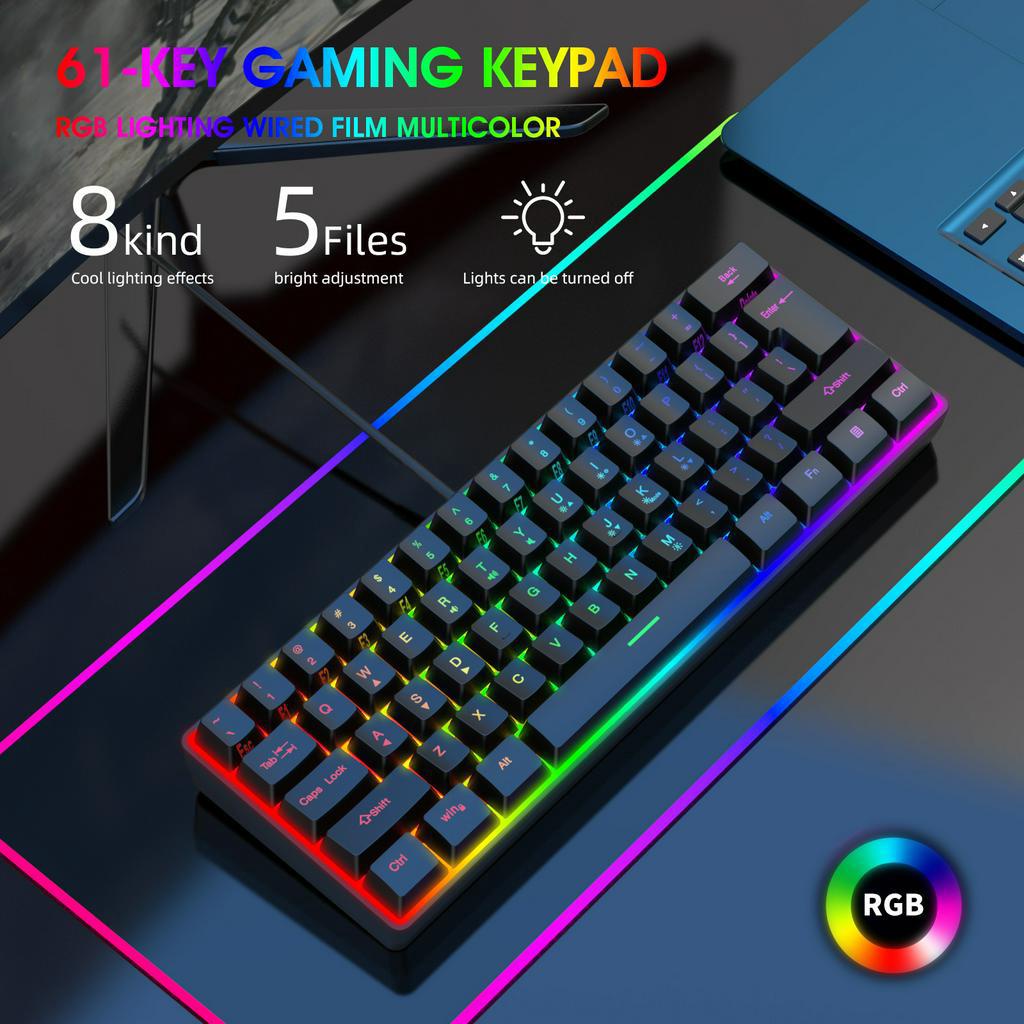 Y-FRUITFUL Keyboard Gaming RGB Backlit Mechanical Feel 61 Key Wired - K401 - Black