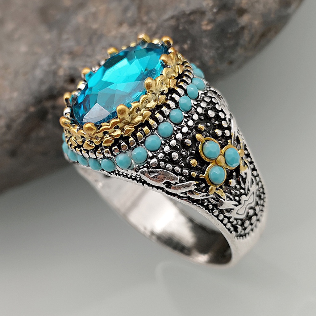 Hu Hu Hu Hu Hu Alat Bantu Pasang Kacamata♡ Cincin Pria Hias Turquoise Biru Berlian Imitasi Gaya Vintage Untuk Pernikahan