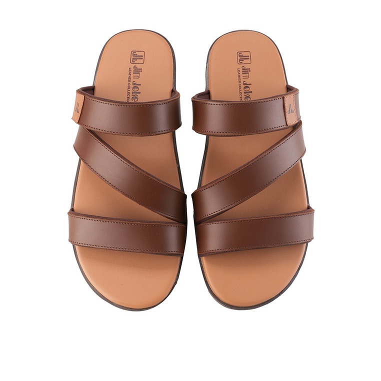 SANDAL CASUAL JIM JOKER PRIA ORIGINAL SLIDE KULIT BRANDED COKLAT JJ33