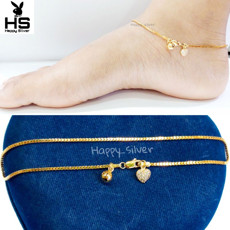 Happy Silver - Gelang Kaki Perak Asli Silver 925 Lapis Emas Asli Kuning - Gelanf Kaki Rantai Milano 