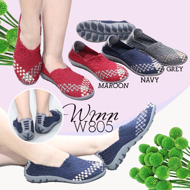 winn w805 ORI sepatu wanita anyaman rajut flat