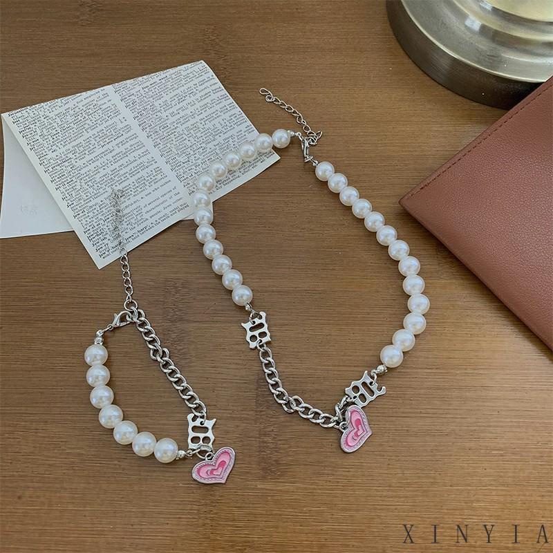 【Bayar di tempat】Kalung Tulip Mutiara Elegan Untuk Wanita Love Hati Fishtail Pendant Necklace Jewelry