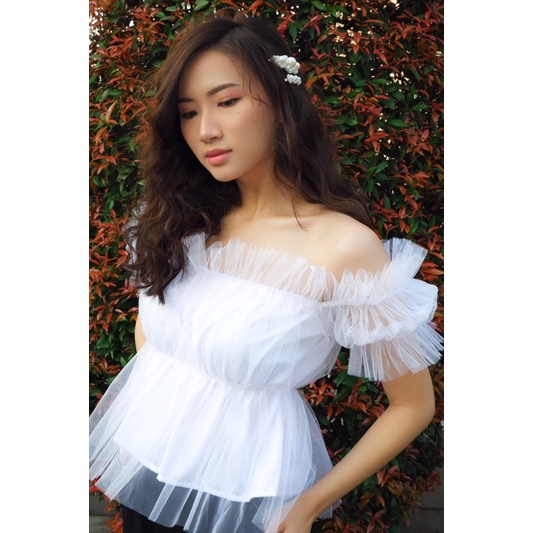 TOP TULE / ATASAN WANITA/ BAJU KOREA / KOREAN FASHION/RUFFLE MAKEUP/ RUFFLE TULE