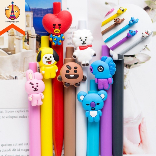 

Pulpen Cetek BT21 BTS Warna Pastel Tinta Hitam Ballpoint Cetek Karakter BT21 Korea Alat Tulis Kantor