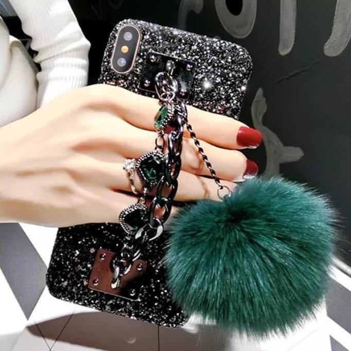 Hot Item Pom Glitter Diamond Case Oppo A3S - Merah <