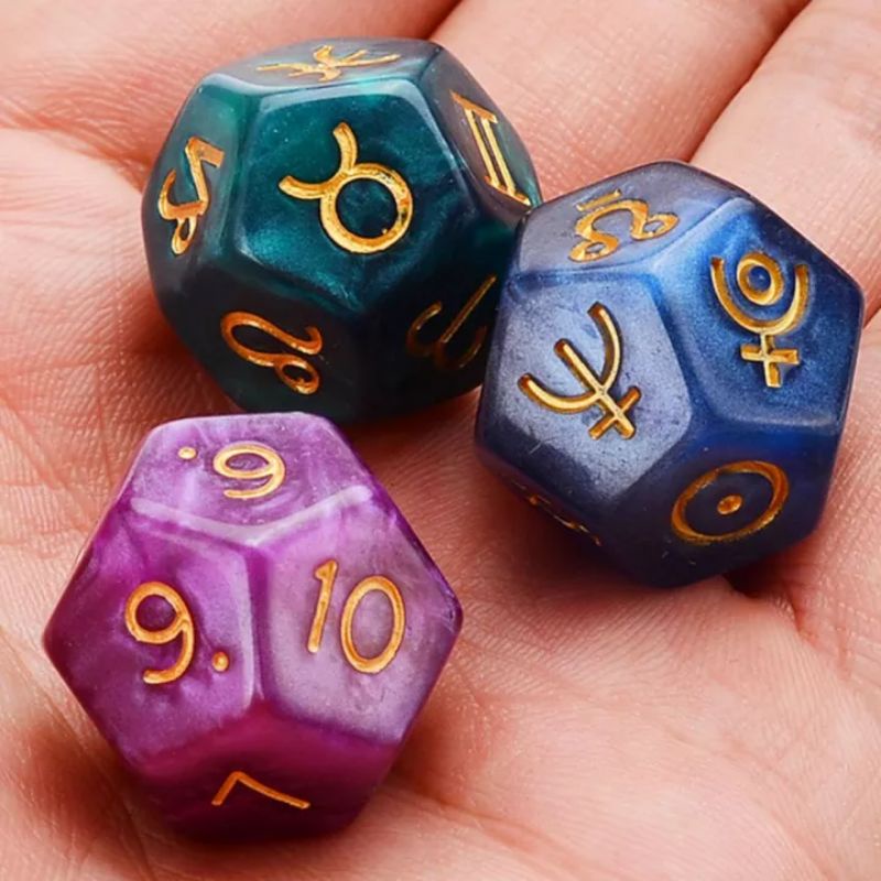 Dadu Astologi 12 sisi Divination Astrology Dice 3 pcs