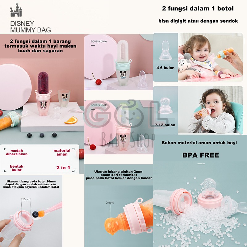 Sendok Botol Makan Bayi MPASI disney Botol Silicone Baby Feeding Spoon 2in1