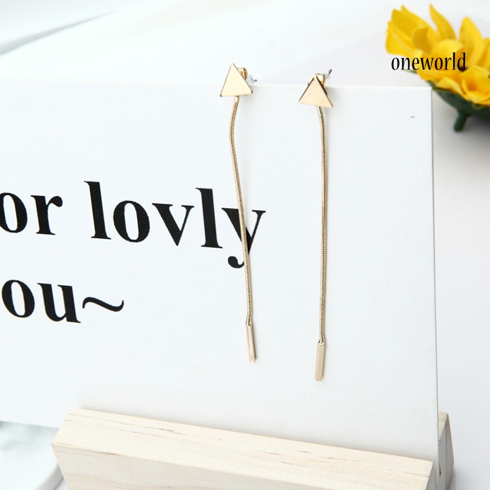 OW@ Women Fashion Geometric Triangle Stud Earrings Long Tassel Party Jewelry Gift