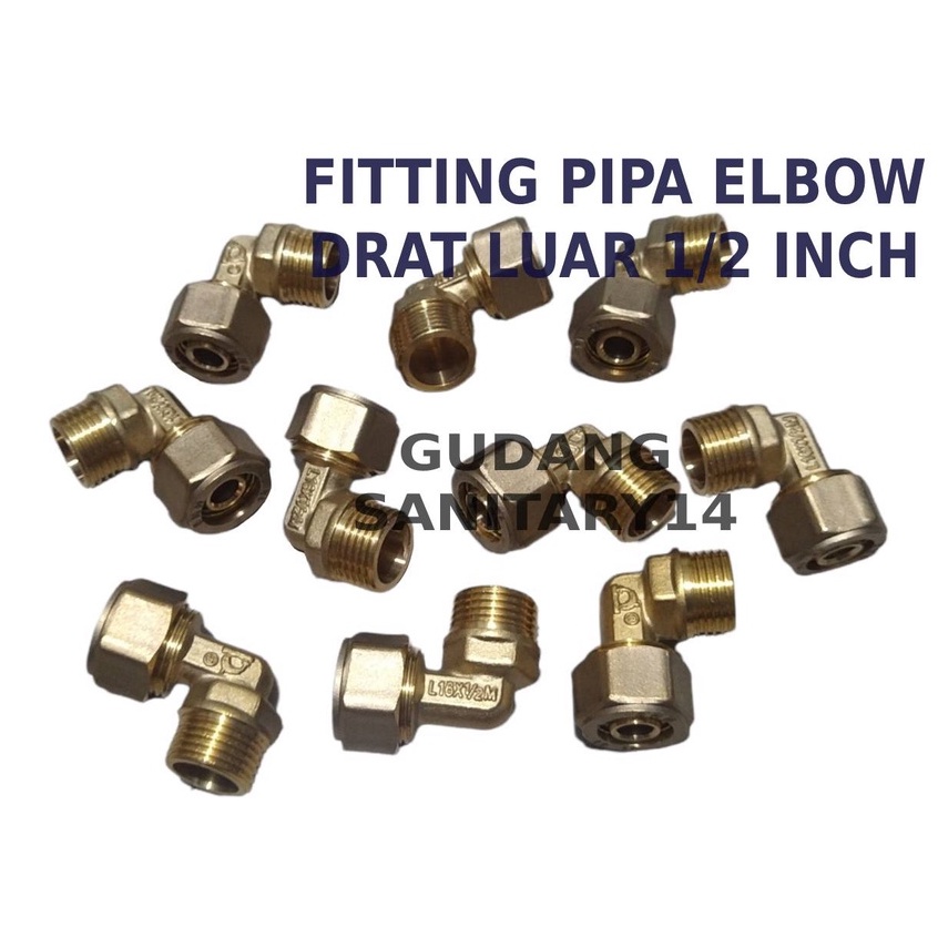 Fitting pipa air panas elbow drat luar 1/2 inch keni drat luar knee kuningan air panas T16X1/2M
