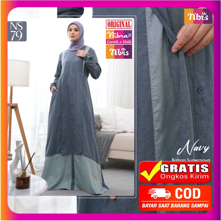 Baju Gamis Nibras Terbaru 2022 Promo NS 79 Bahan Supernova Hitam Navy Sale Diskon Ori Original Polos