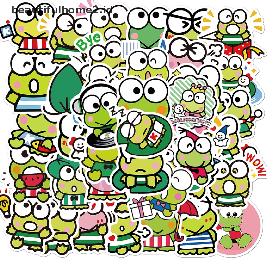 (Beautifulhome2.Id) 50pcs Stiker Motif Anime Kero Keroppi Untuk Dekorasi Buku Diary / Scrapbook / Handphone / Laptop