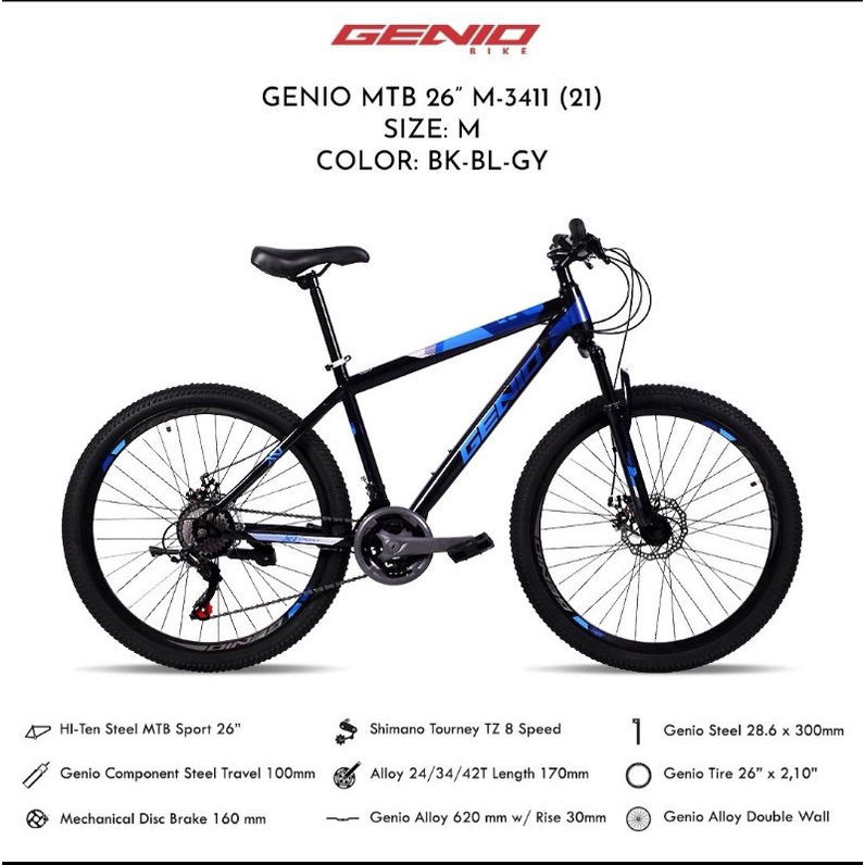 Sepeda MTB 26 Genio M 3411 Shimano RD Murah / Sepeda Gunung 26 Genio M3411 Shimano Murah