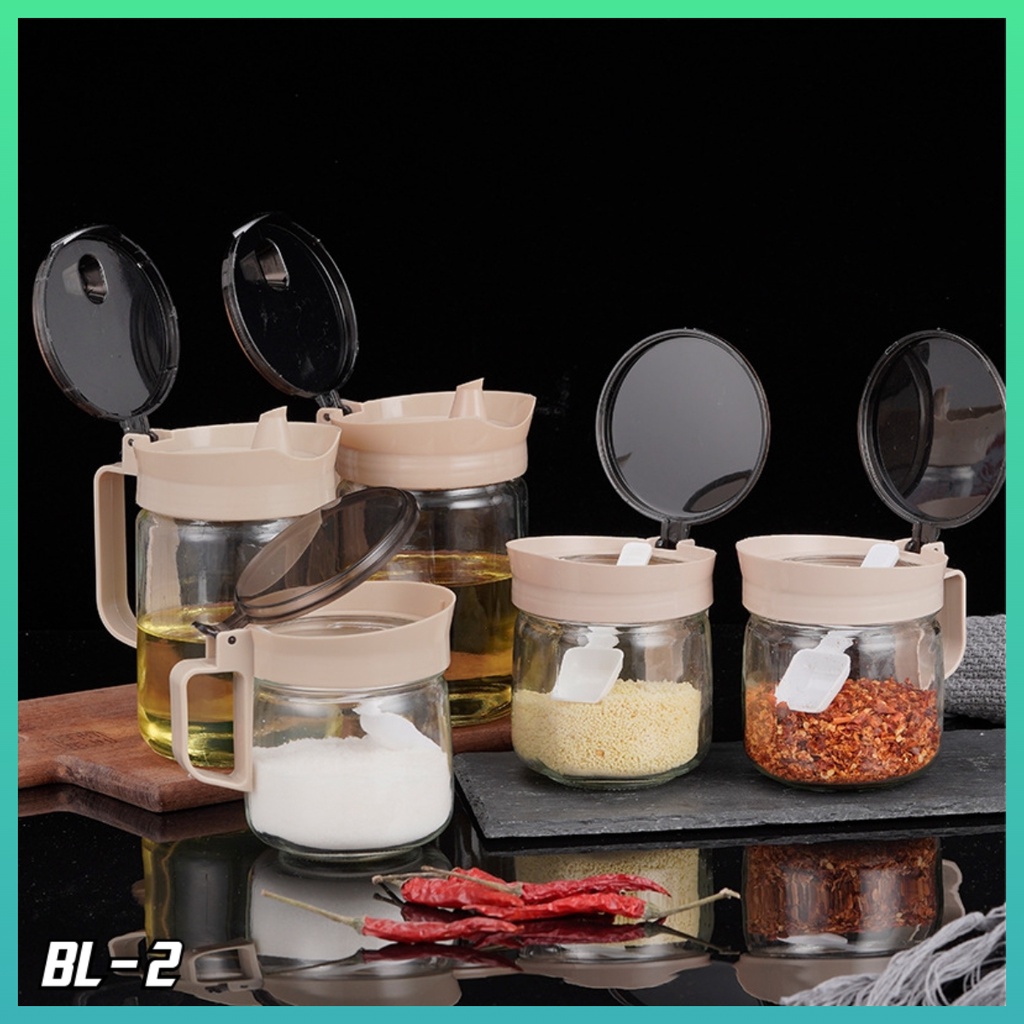 Kitchen Jar Set 5in1 Wadah Tempat Toples Bumbu dan Minyak Dapur Bahan Kaca Wadah Bumbu Dapur Tempat Garam Lada Gula Sebaguna Kedap Udara Worldhome66