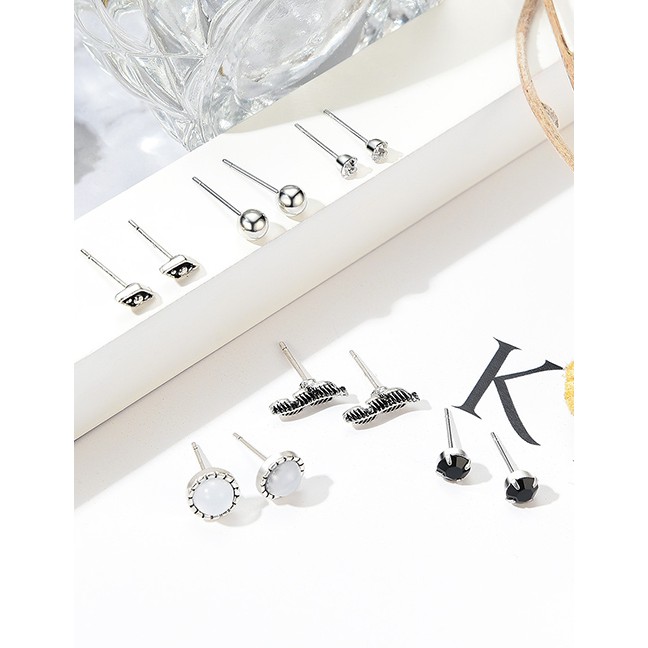 LRC Anting Set Fashion Silver Diamond-studded Earrings 6 Pairs F29775