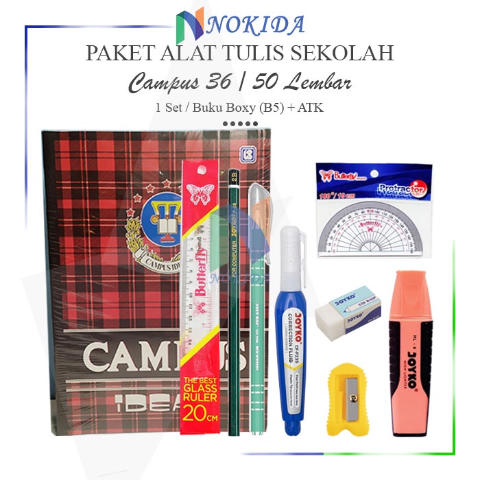 

Nokida 1 Set Perlengkapan Sekolah [SMP/SMA/Kuliah] / Paket Alat Tulis Sekolah / Perlengkapan Alat Tulis / Buku Tulis Campus / Buku Catatan / Buku Kampus 36 Penggaris Butterfly Rautan Pensil 2b Pulpen Jel Penghapus Besar Tipe X Joyko