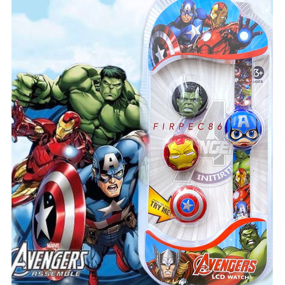 JAM TANGAN ANAK GANTI KEPALA 4IN1 KARAKTER STARWARS CARS LOL FROZEN SPIDERMAN UNICORN AVENGER