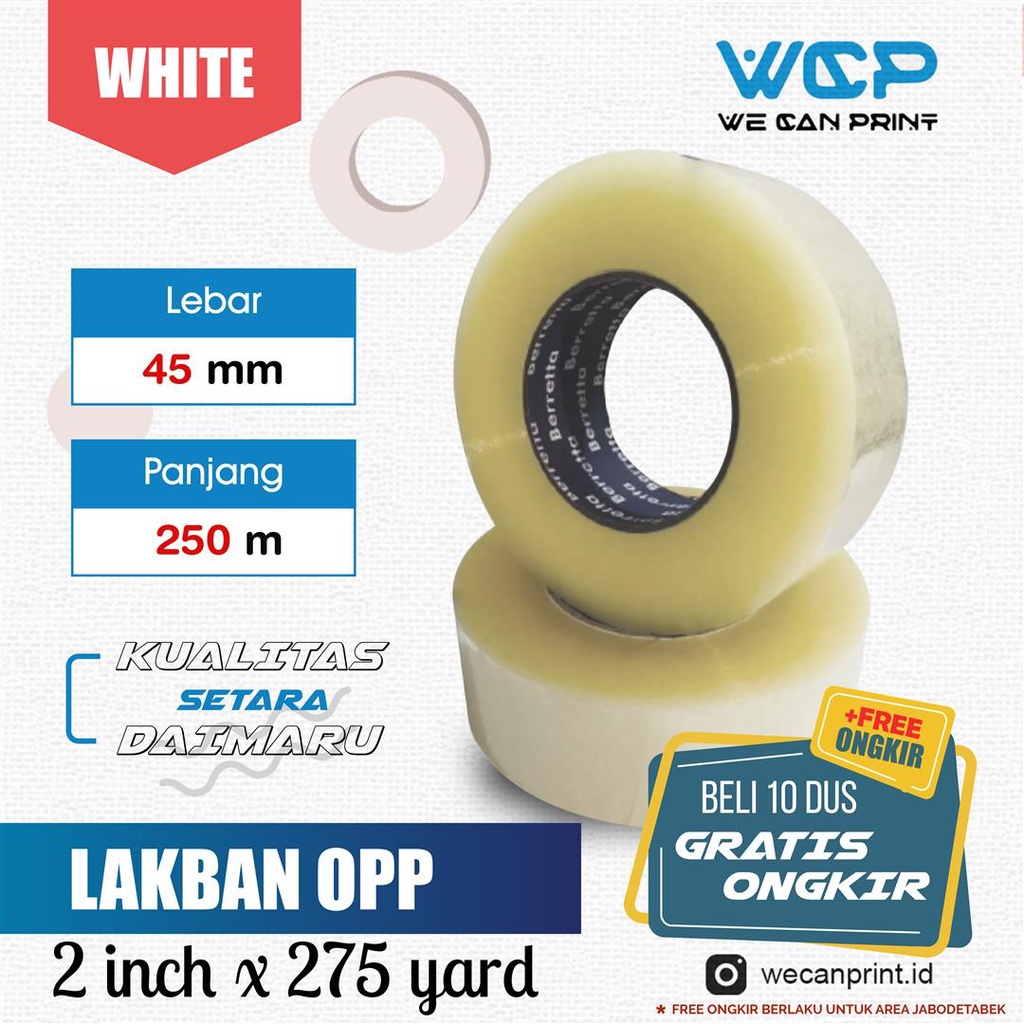 

Lakban Coklat / Bening BERRETTA Kualitas Daimaru 2 inch 45 mm x 275 Yard / 250 meter