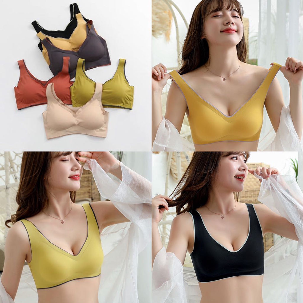 Thai Latex Padded Bra Women Seamless Non-wired Sexy Lace Vest-style Bra Top