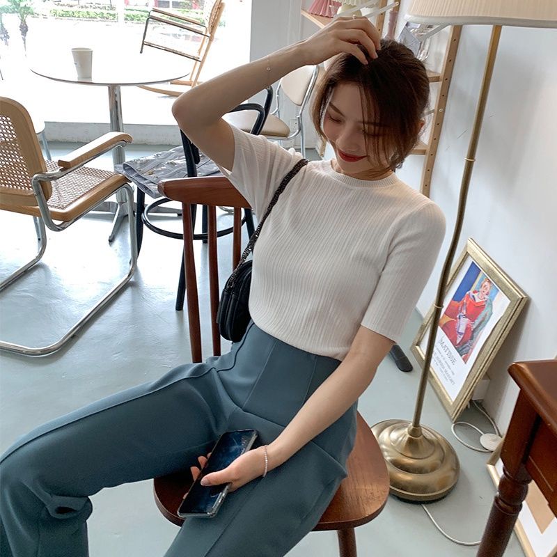 Baju Wanita Lengan Pendek Bahan Rajut Korean Style Press Boddy