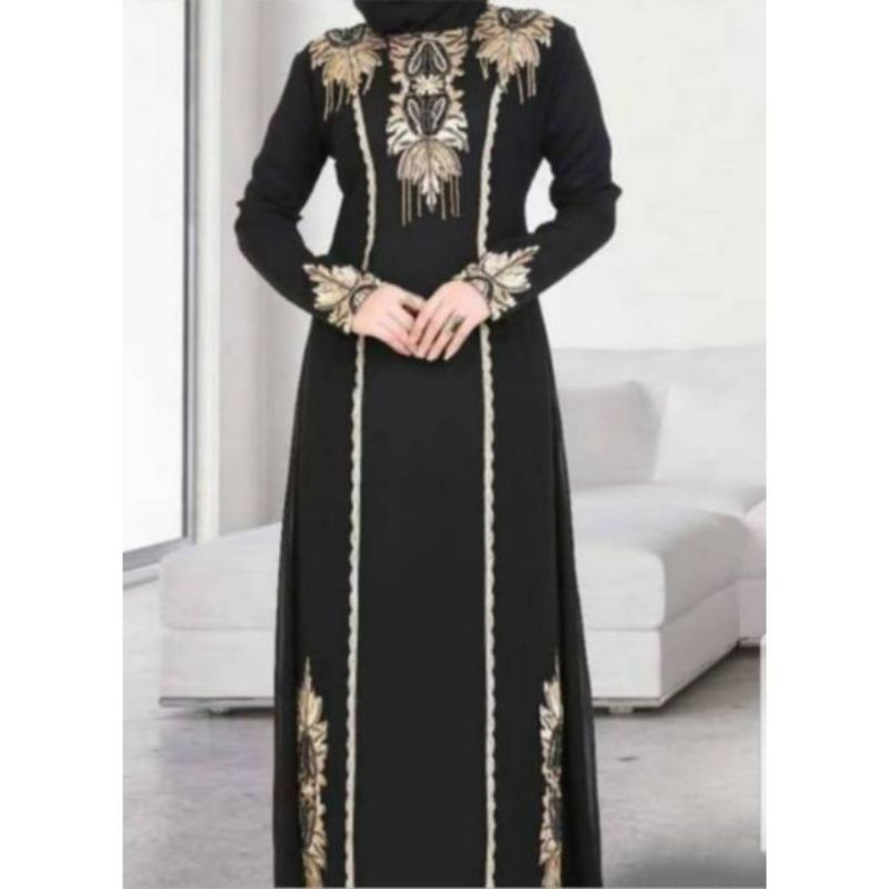 Abaya Basic Saudi Bordir Premium Bahan Jetblack