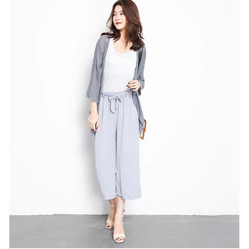  Celana  Panjang Casual Model High Waist Lebar Bahan  Sifon  