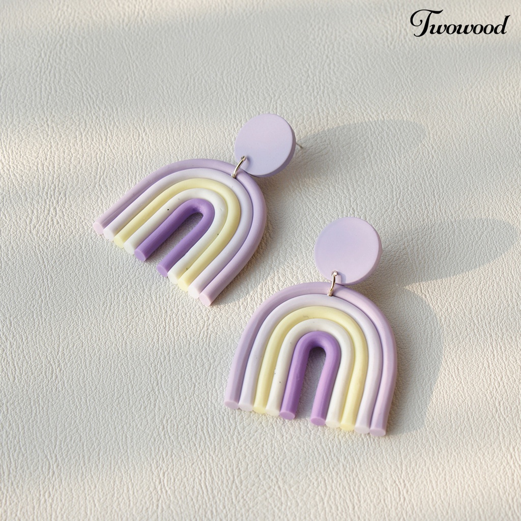 Twowood 1 Pair Drop Earrings Geometric U Shape Colorful Polymer Clay All Match Bohemian Stud Earrings for Dating