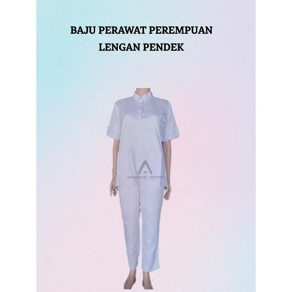 Baju Seragam Wanita Putih Lengan Pendek Untuk Praktek KerjaPerawat Bidan Dokter