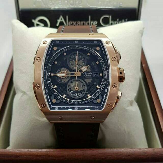 Jam Alexander Christie 6411 AC 6411 Men Tali Kulit Mesin Baterai Original