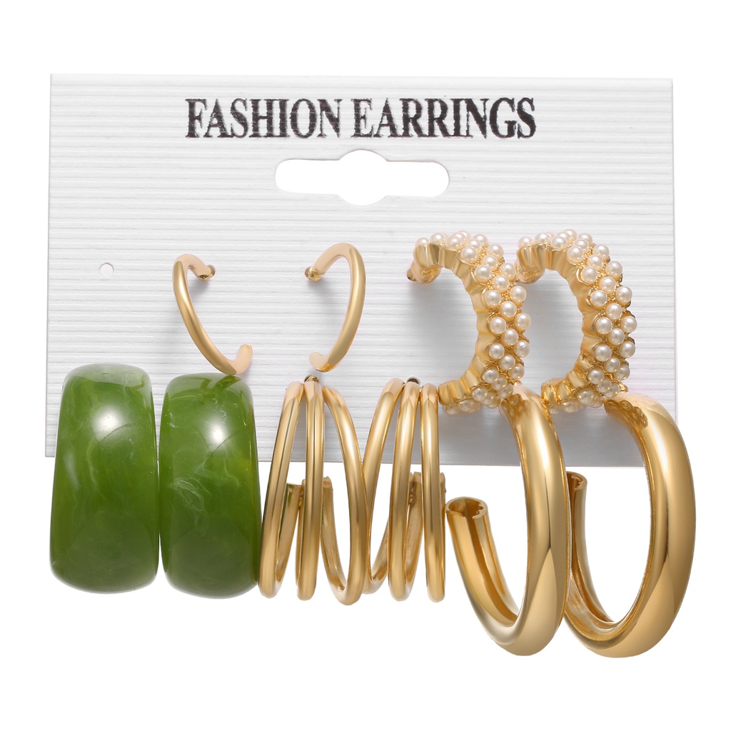 Fashion Pearl Resin Alloy C-shaped Drop Earrings Sets for Women