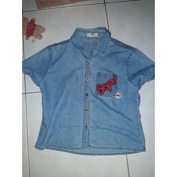 kemeja denim p&c outfitters branded hem blouse denim kemeja crop top kemeja wanita lucu kemeja secon