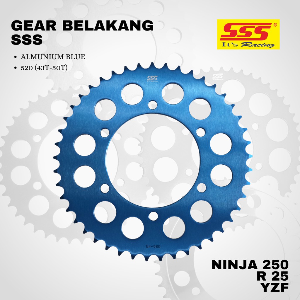 Gear gir YZF R25 r15 v3 NINJA 250 sss 520 44 45 46 47 48 49 ALUMUNIUM Blue