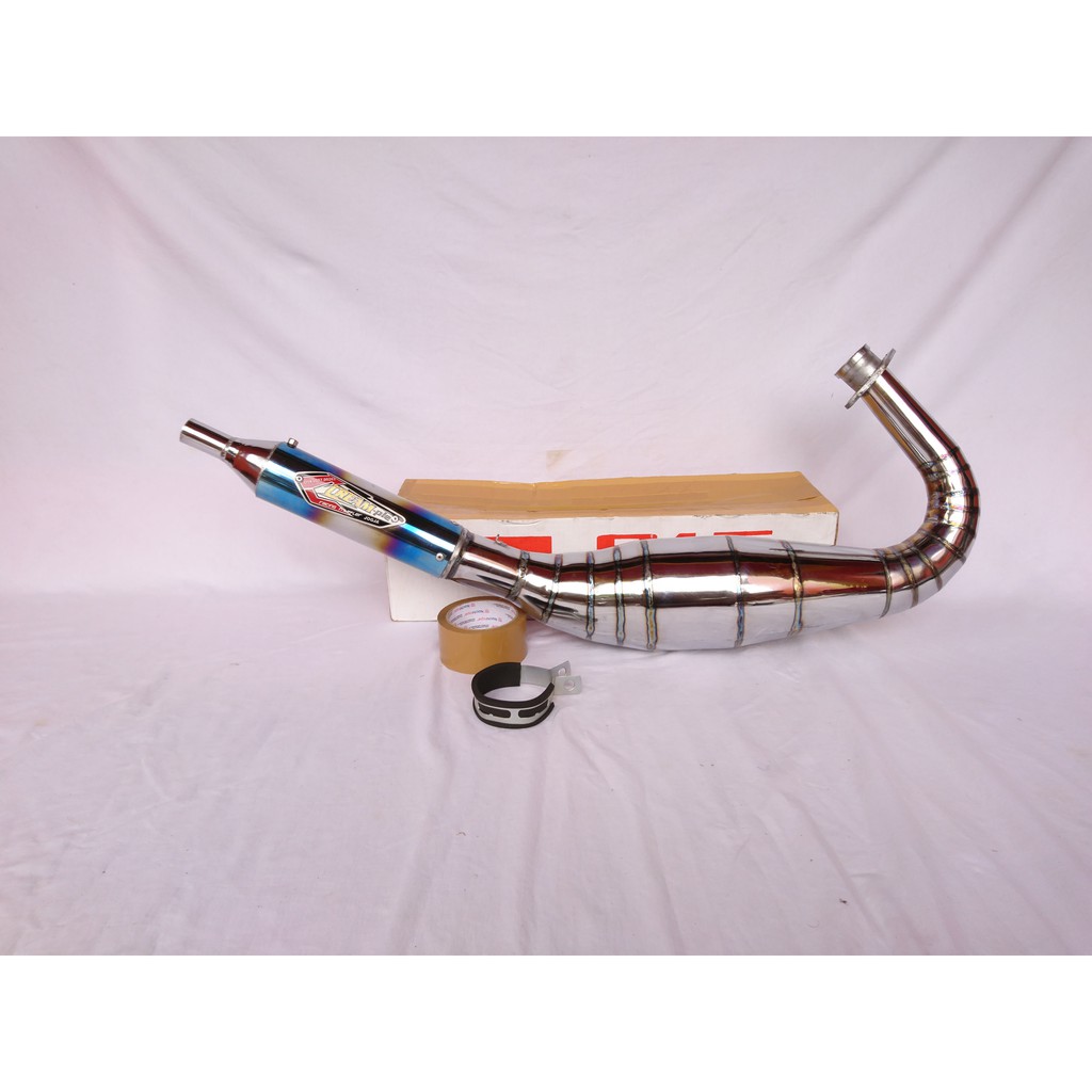 Knalpot Creampie Chrome Blue Model Kolong For Ninja 150 ( R - RR - SS ) - RX King - RX Z