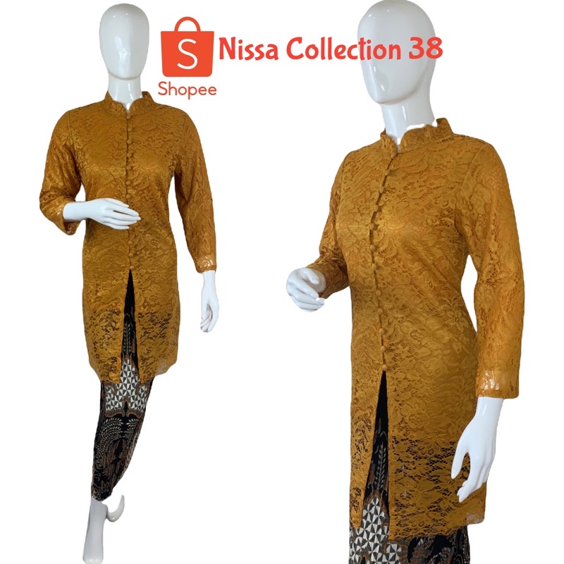 Kebaya Tunik/ Tunik Brukat/ Kebaya Couple/ Kebaya Ibu Besan/ Kebaya Modern/ Kebaya Favorite/ Kebaya Stelan-Kuning mas