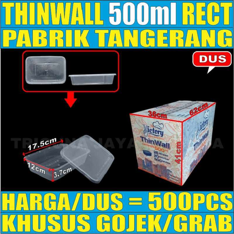 Thinwall 500ml 500pcs Rectangle  per dus box tempat kotak makanan panjang 500 ml plastik murah