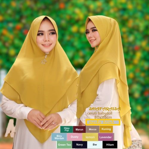 Khimar Jilbab instan Shafaraiza 2 layer Pet antem bahan ceruti kerudung jumbo