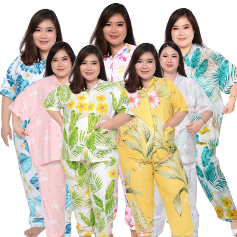 baju piyama jumbo celana panjang SET lengan pendek LD 150 / piama pakaian tidur wanita big size