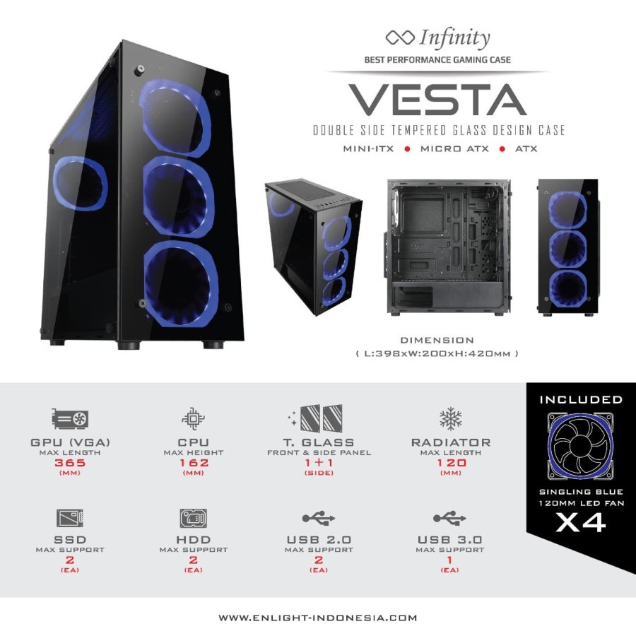 Casing Infinity Vesta 4 Fan led