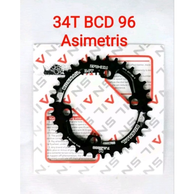 Snail Chainring 34T BCD 96 Asimetris Narrow Wide Chain Ring Arm Crank Sepeda Hitam