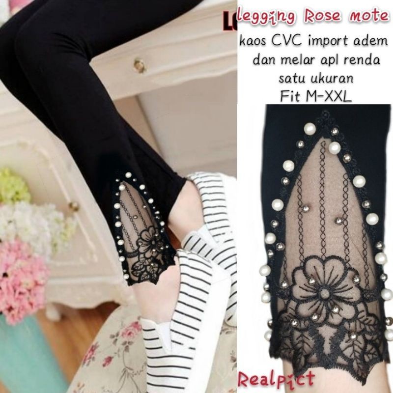 Legging renda mutiara import/legging panjang wanita motif bunga