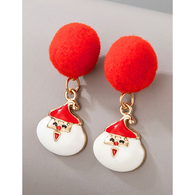 LRC Anting Tusuk Natal Fashion Old Man Head Christmas Candy Elk Bell Hair Ball Asymmetrical P75601