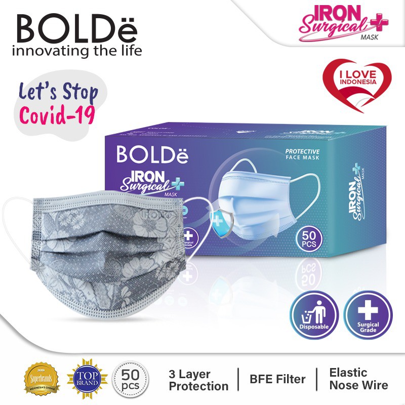 BOLDe Iron Mask Masker 3ply isi 50pcs/Box KEMENKES RI