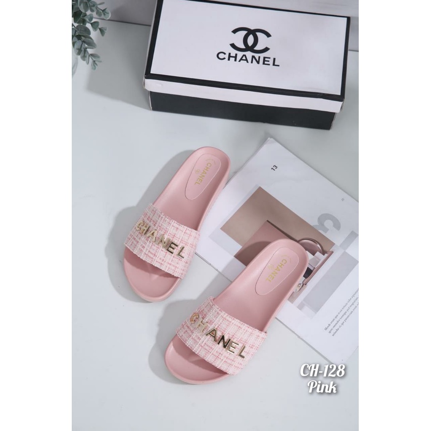 NEW ARRIVAL!!!  SANDAL WANITA SLOP IMPORT TERMURAH FLAT CHAN.  Kode: CH-128
