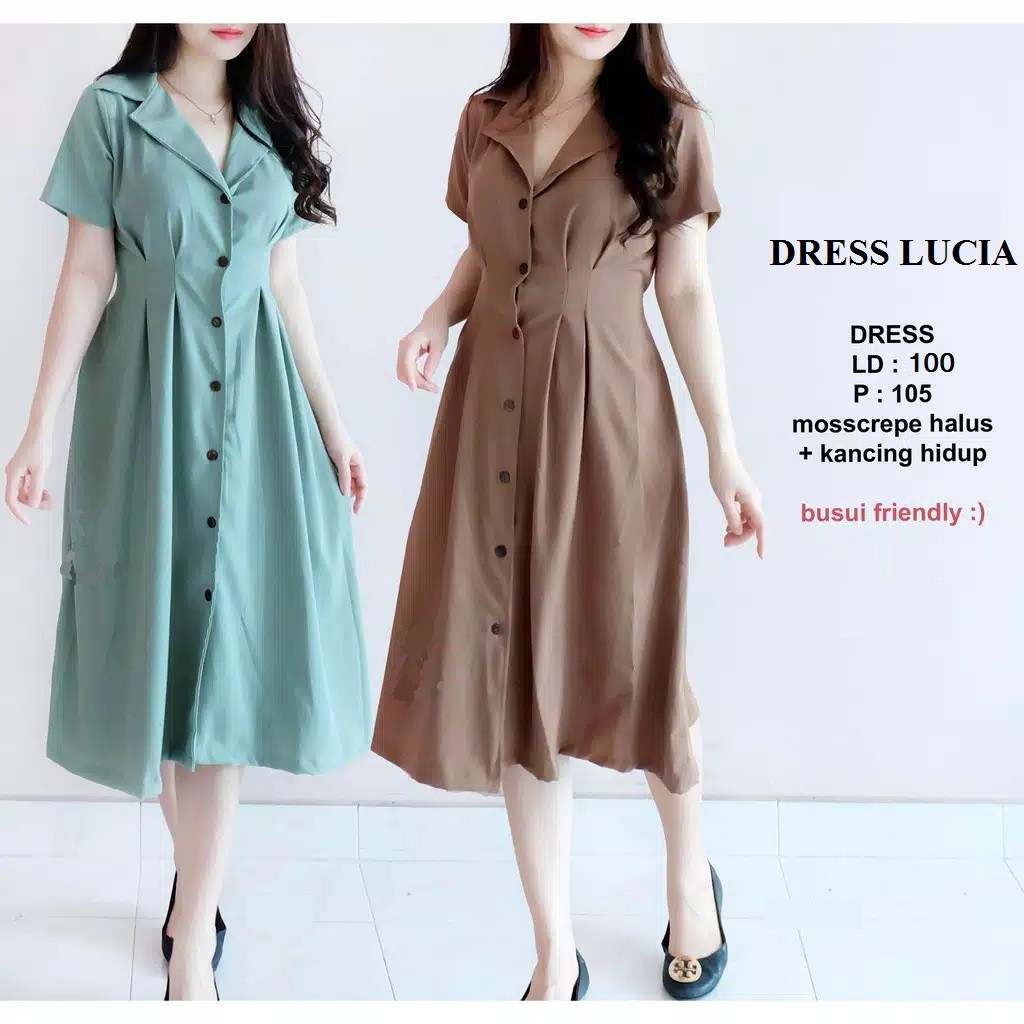 DRESS LUCIA MOSCREPE / DRESS WANITA /DRESS CASUAL